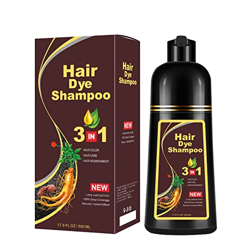 Natural Coffee Hair Color Shampoo 500ml, Herbal Hair Dye Shampoo 3 in 1, Hair Nourishing & Dyeing for Men Women in 10-15 mins, 100% Hair Color Coverage for All Hair Types 17.6 Fl Oz (Coffee)