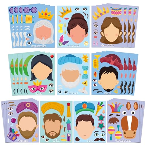 CY2SIDE Purim Character Face Sticker - 40PCS Make Your Own Jewish Religious Story Sticker Craft Game for Kids School Reward DIY Jewish Purim Day Party Favor for Kids Sunday School Classroom Activities