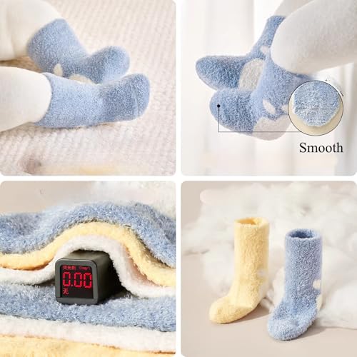 3 Pairs Cute Coral Fleece Baby Socks for Winter, Bear Paw Extra Thick Warm Newborn Mid Calf Floor Walking Socks4