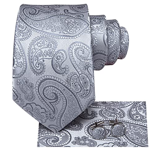 Image of Hi-Tie Men 63inches Tie Set Extra Long Necktie Paisley Tie Pocket Suqare Cufflinks Big and Tall Men Tie