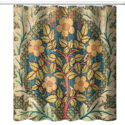 XBDDZSW William Morris Botanical Art Shower Curtain,Vintage Famous Floral Shower Curtain Set 72""×78"" Inch, Style-5