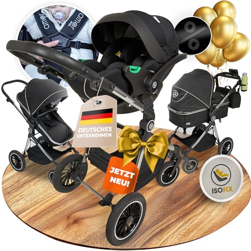 Kinderwagen 3 in 1 [Babywagen & Autositz] mit Babyschale Fahrgestell Kombi als Set | Stroller Baby | Isofix Station & 5-Punkt Sicherheitsgurt Kinderwagen Buggy Reisebuggy Buggys | Babywagen