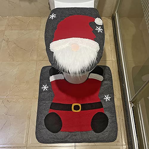 Weihnachts-Toilettensitzbezug, Toilettensitzbezug und Teppich-Set, Badezimmer-Toilettensitze, Weihnachtsthema, Weihnachtsmotiv, Toilettendeckelbezüge für Badezimmerdekorationen – Bild 5