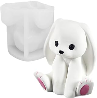 3D Cartoon Sitting Rabbit Silicone Candle Mold, 3D Folding Ear Bunny Scented Candle Molds for Wax Aromatherapy Making DIY Easter Candle Mold Home Decoration