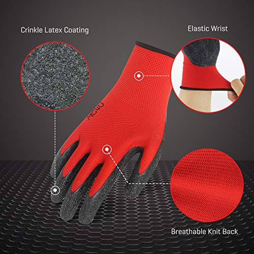Mig4U 20 Pairs Crinkle Latex Work Gloves - Enhanced Grip For Gardening, Warehouse Package Handling - Red,Large #TOP1