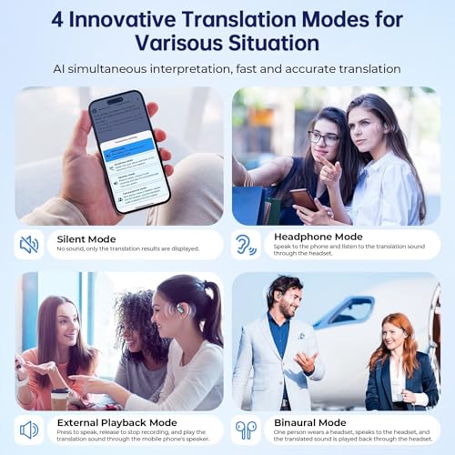Image of AI Translation Earbuds Real Time, 144 Language Translator Earbuds with APP Compatible with iOS & Android, Bluetooth Translation Headphones Translating Device for Travel Business and Learning - Black