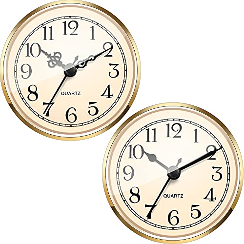 Outus 2 Pack 3-1/2 Inch (90 Mm) Quartz Movement Clock Fit-Up/Insert With Gold Trim And Arabic Numeral, White Face #TOP8
