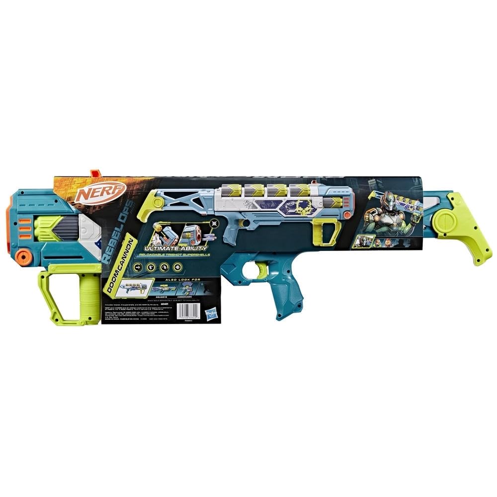 Nerf Rebel Ops Doom Cannon Dart-Blaster mit 60 Nerf Elite Darts aus Schaumstoff & 5 Superhülsen für 12 Darts, Spielzeug und Geschenk für Kinder, ab 8 Jahren
