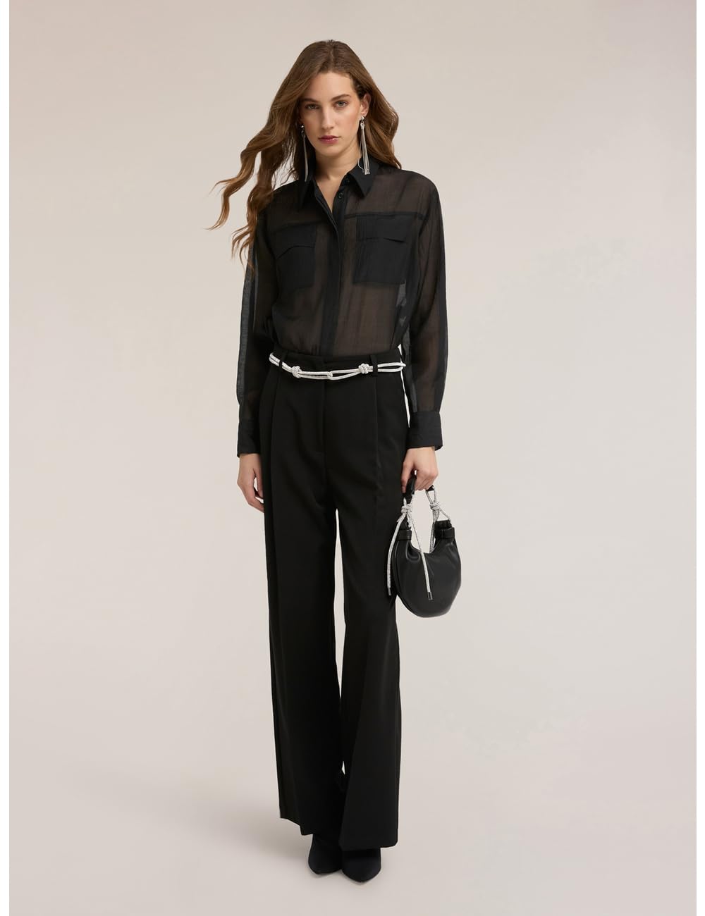 Motivi: Pantalón Modelo Palazzo con Pliegues Negro Autum Winter 24