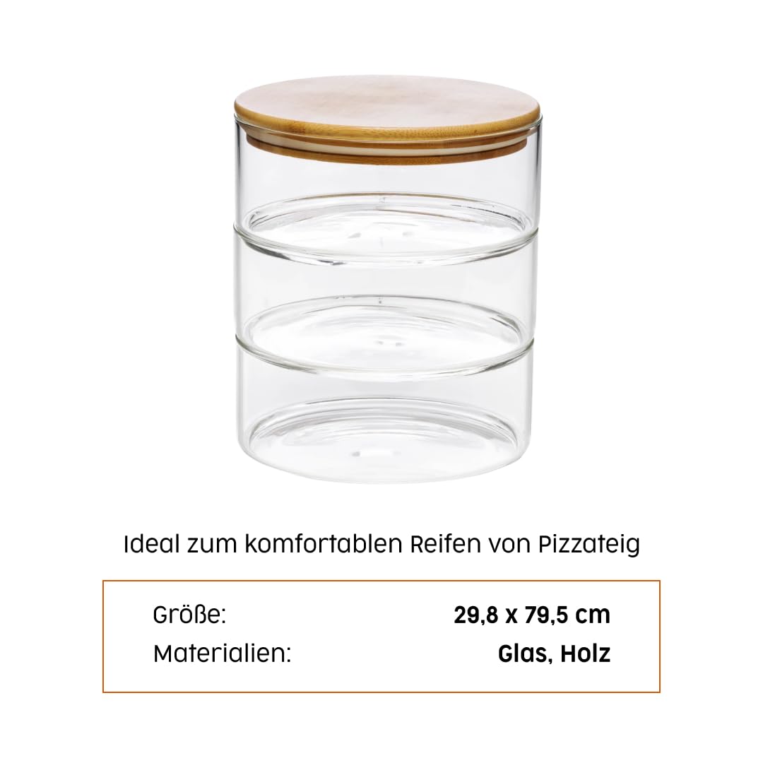 Proofing Glass Zestaw startowy na zakwasie do drożdży do pizzy i chleba I 3-komorowy pojemnik na ciasto I Pojemnik na ciasto na pizzę z drewnianą pokrywką I Pojemnik na ciasto na pizzę