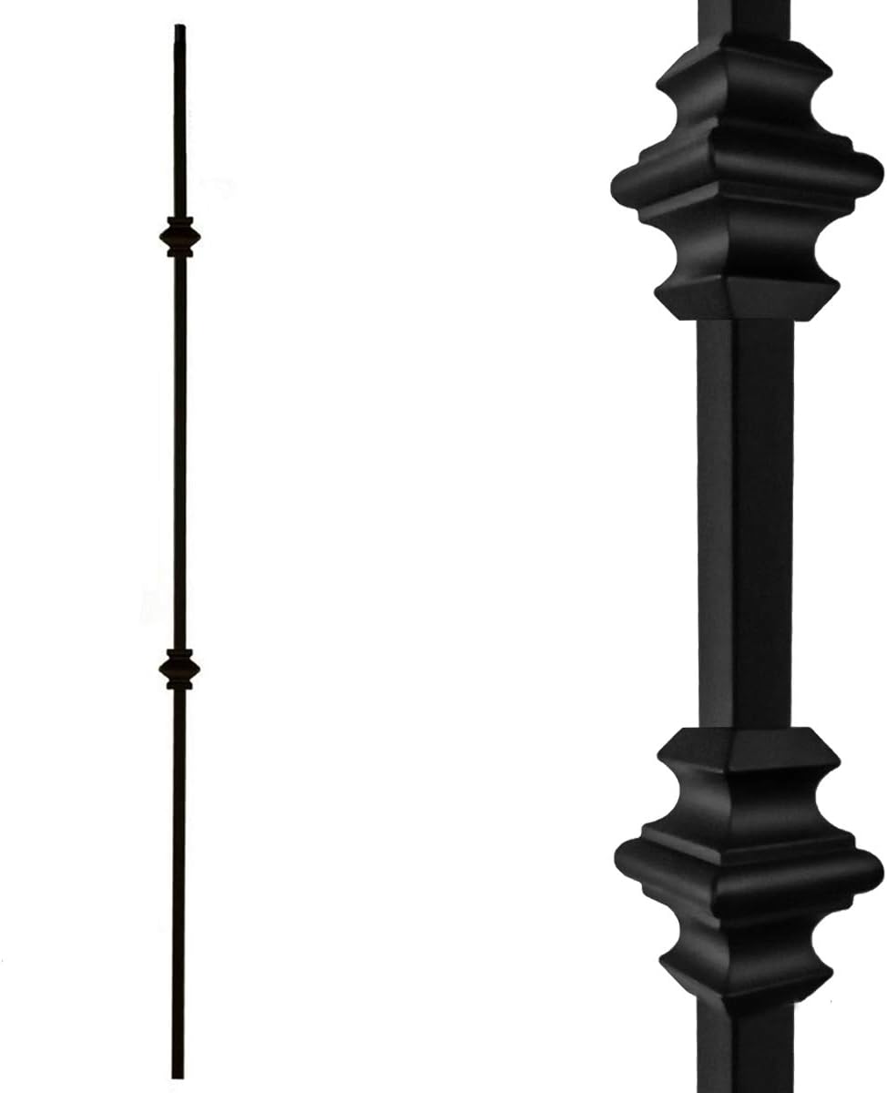Stair Balusters (5-Pack) Hollow Double Knuckle Iron Railing Spindles - Real Satin Black not Matte Metal Balusters 1/2 x 44 Tall Stair Parts Metal Spindles