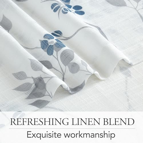 Image of Beauoop Floral Linen Semi Sheer Curtains Living Room Blue Grey 50x54 2 Set