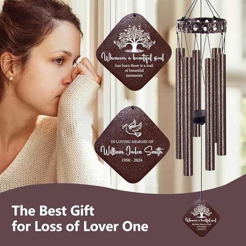 Image of ASTARIN Personalized Memorial Wind Chimes, Tree of Life Wind Chime for Loss of Mom /Dad /Son, 28 inch Deep Tone Windchime Sympathy Bereavement Gifts for Condolences