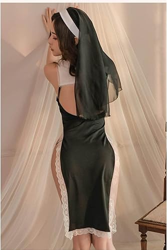 Miniatura 3 de Unibaby Disfraz de monja para mujer, lencería sexy de monja, vestido de fiesta de Halloween, disfraz para adultos con sombrero de monja (vestido de