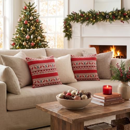 Artscope Christmas Knitted Throw Pillow Covers 20x20 Inch Set of 2-Red - 4