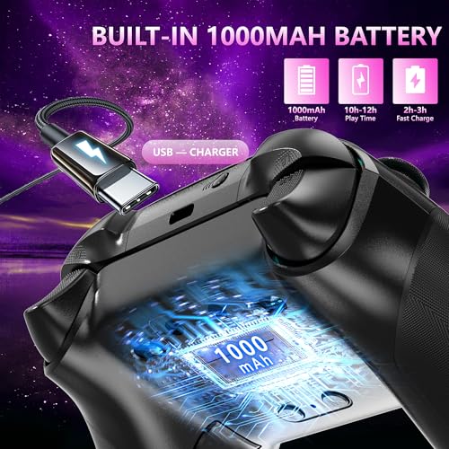 Image of YUYIU Wireless 2.4GHz Controller with 7 Colors RGB Light for Xbox Controller, Xbox One Series X|S,Consoles,Steam PC Windows, with 1000mAh Battery /Dual Vib-ration /Turbo /Programmable, 3.5mm Audio Jack (BLACK)