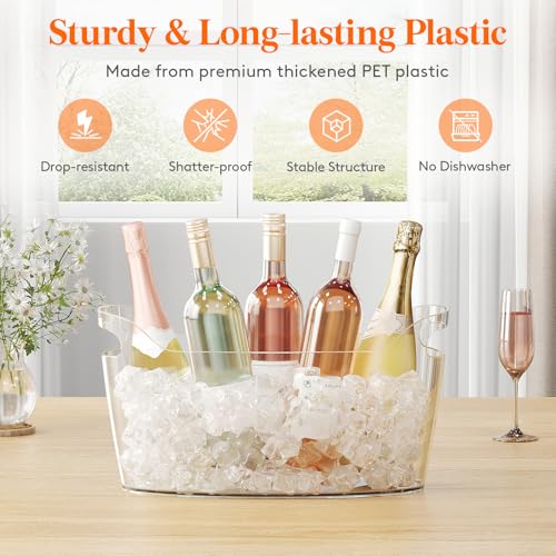 Lifewit 6.5L Ice Bucket for Parties 2 Pcs (in 1 Package), Portable Drink Bucket for Cocktail Bar, Plastic Champagne Cooler for Beverage/Wine/Beer, Mimosa Bar Supplies Chiller Tub with Scoop