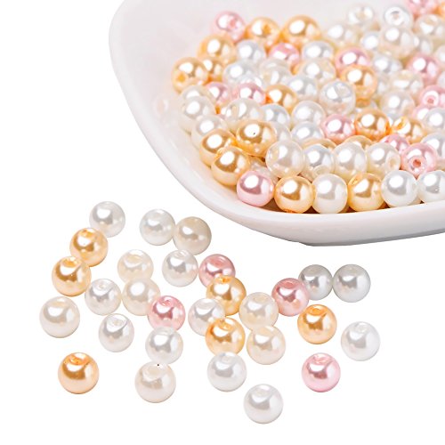 100 cuentas de perlas de cristal de 8 mm, cuentas redondas perladas sueltas de imitación para pulseras, aretes, collares, joyería, manualidades, apenas rosa, 6 mm