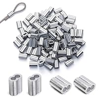 50 Stück Seilklemmen, Quetschhülsen, Aluminium Crimpschlaufe Vorgeformte alu Pressklemmen, Drahtklemmen Doppelhülsen für Gummiseil 8mm Expanderseil, Würgeklemmen (0,78 x 0,48 Zoll)