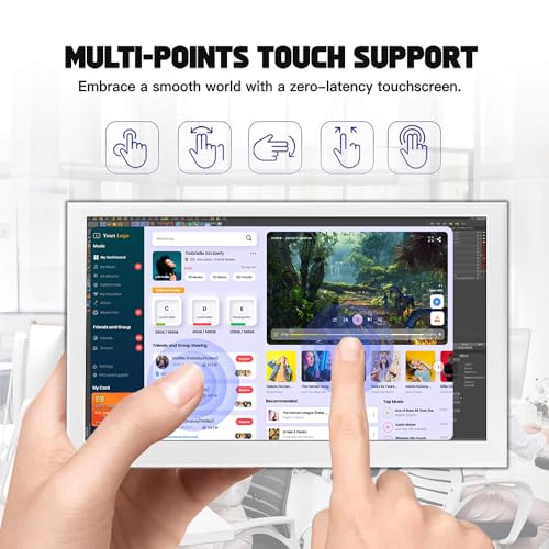 Image of Small Monitor 7 inch 1024x600 IPS Capacitive Touch 7 inch HDMI Wide Screen Portable LCD Display with Speakers for Raspberry Pi Laptop White