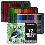 Zenacolor Professional Watercolor Pencils, Set of 72, Metal Box with Brush - Drawing Set for Coloring, Blending and Layering Books, Adult or Kids
