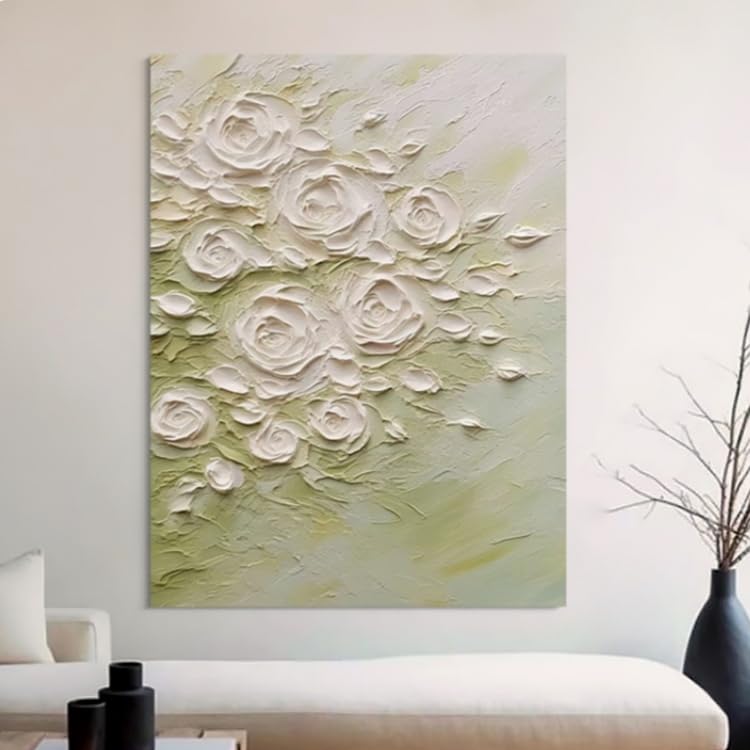 Tableau abstrait moderne fleur de rose peinte à la main sur toile M