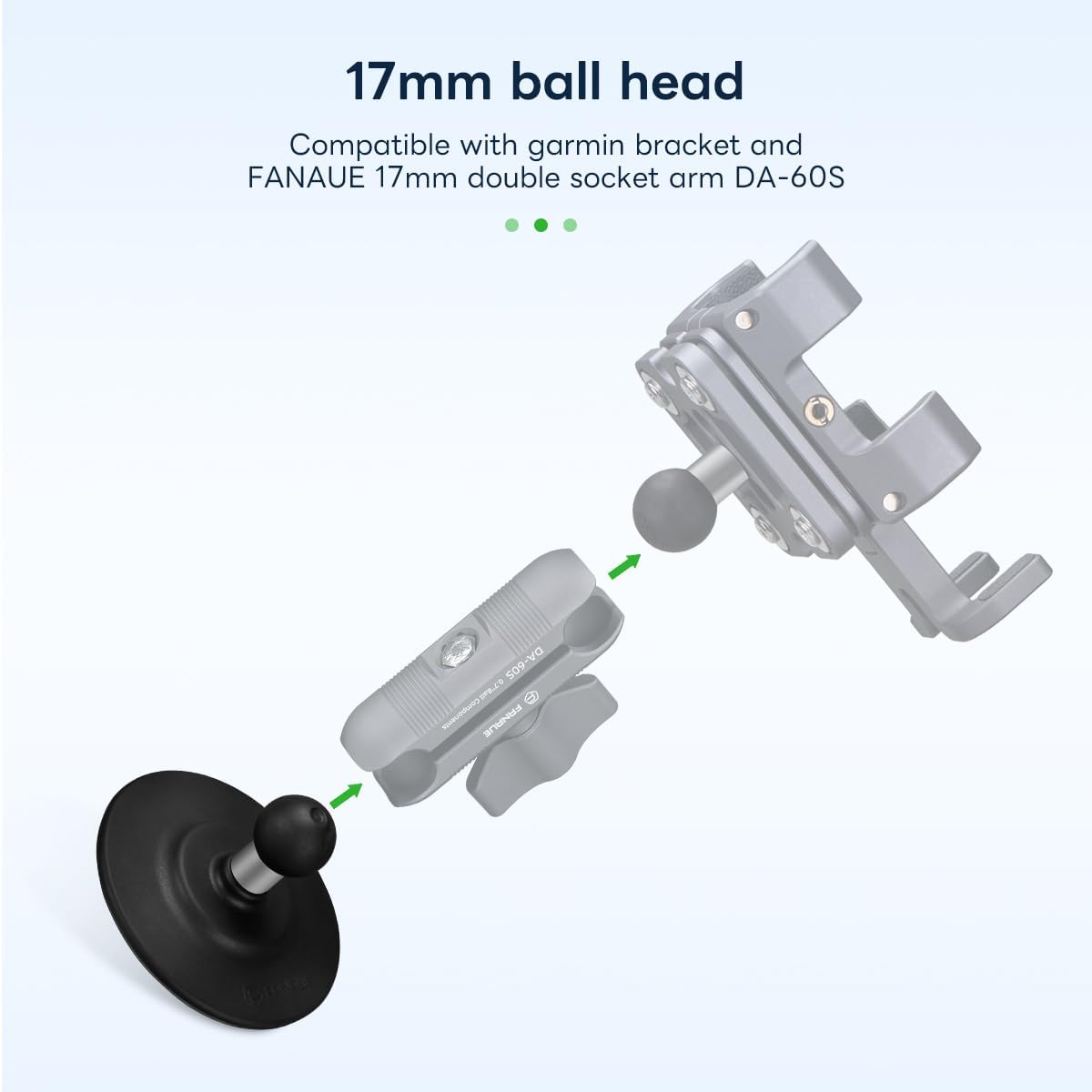 FANAUE Flex Adhesive Ball Base Compatible with Garmin GPS Bracket and 17mm Double Socket Arm, 17mm Ball Head Adapter for Motorcycle Bike Phone Holder, Suction Cup Base for Mounting on Car Dashboards. image 2