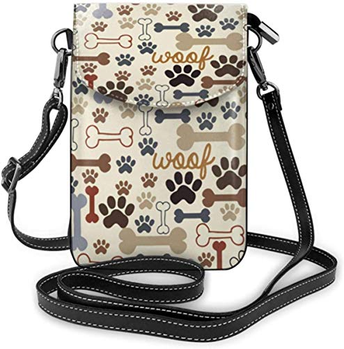 Preisvergleich Produktbild Handy Geldbörsen Kleine Crossbody Hund Pfotenabdrücke Knochen Brieftasche Taschen Mit Verstellbaren Schultergurt Frauen
