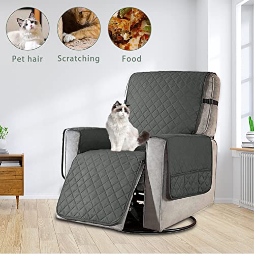 Recliner Cover, Reversible Quilted Recliner Sofa Cover Couch Cover Slipcovers Oversized For Living Room, Water Resistant Washable Furniture Protector With Elastic Straps For Kids, Dogs, Pets (Grey) #TOP1