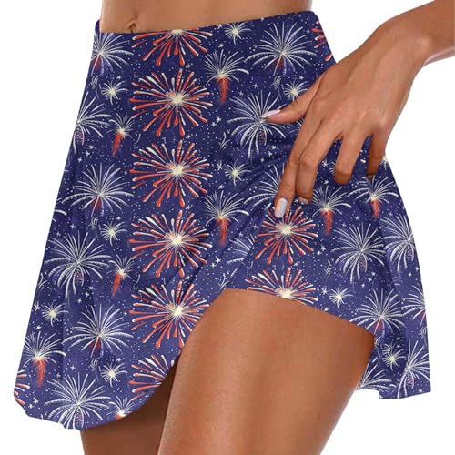 Womens American Flag Tennis Skirts High Waisted Tummy Control Athletic Skorts Casual Vintage 4th of July Biker Shorts