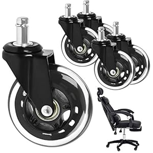Caster Weels Bureaustoelwielen, 5-delige set wielen voor harde vloeren, draaistoelwielen, pen 11 mm x 22 mm, rustige zwenkwielen, voor hardhouten vloeren, tapijt, laminaat, tegels, zwart, diameter 75 mm