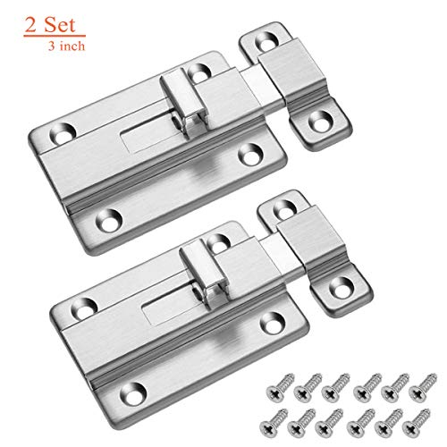 MUCHEN SHOP Serratura della Porta,2 Pack Chiusure in Acciaio in Acciaio Inox Lucchetto Scorrevole Piccolo Door Lock per Bagno WC Camera da Letto Mobili Finestre Cancello 3'