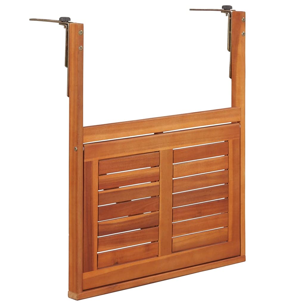 Tavolo da Balcone Sospeso Pieghevole in Massello di Acacia 64,5x44x80 cm per Ringhiera, Tavolino Rustico Resistente alle Intemperie per Terrazza con Montaggio Semplice