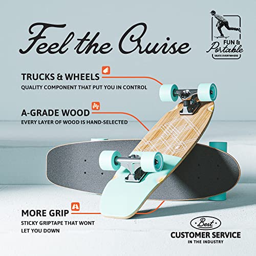 Apollo Cruiser Skateboards - Midi Cruiser Longboard - Surf Carver Skateboard - Complete Cruiser Board For Adults, Kids, Boys, Girls, Teen. Kicktail Vintage Mini Skateboard. Incl. T-Tool - Savaii #TOP1