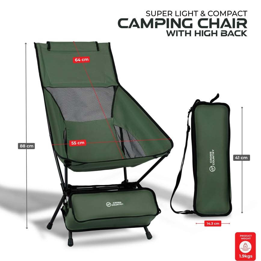 CROSS COUNTRY Lightweight Camping Chair - Portable & Collapsible Outdoor Chair, Green - Image 3