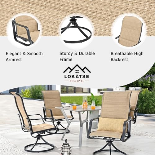 Image of LOKATSE HOME 5 Pieces Patio Dining Set Metal Furniture Outside Swivel Chairs and Square Table, Beige