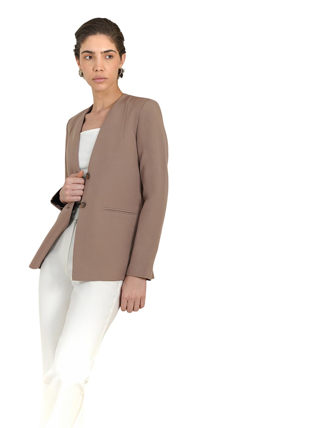 Women Coat | Tailored Fit Notch Lapel Single Breasted Design | Smooth Polyester Fabric & Solid Dark Grey Style for Business Casual & Formal Wear-image-45