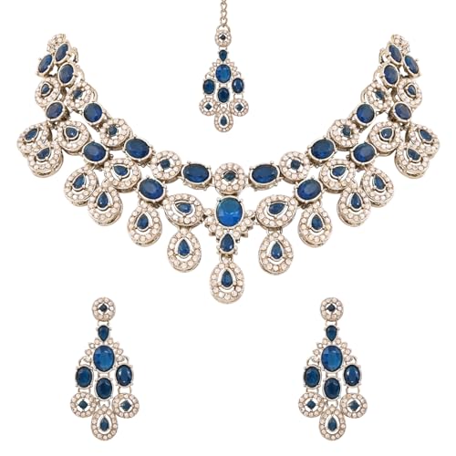 Image of I Jewels Traditional Teardrop Design & Stone Necklace Jewellery With Earrings & Maang Tikka Set for Women (IJ414)