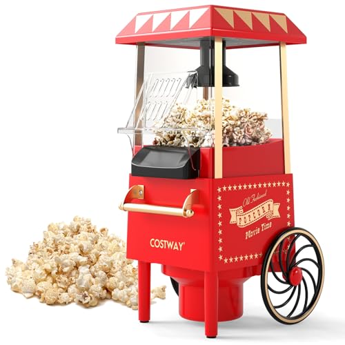 COSTWAY Retro Popcornmaschine 1200W, Heißluft Popcorn Maschine Ohne Öl, Schnelle Zubereitung in 2...