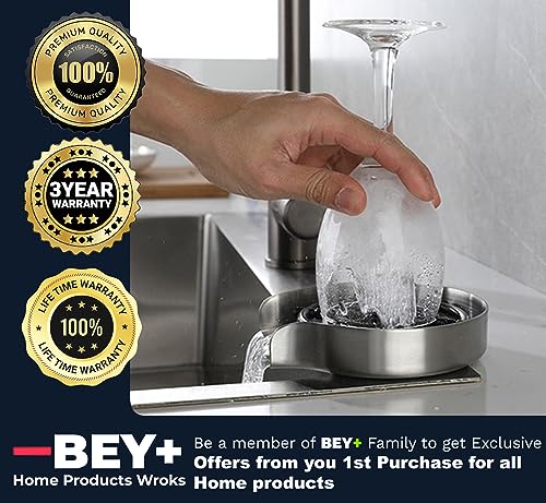 Bey Automatic Glass Rinser - Powerful Cup Washer For Kitchen Sink, Stainless Steel Baby Bottle Cleaner Sinks Attachment, Bar Accessories Spray Metal #TOP6