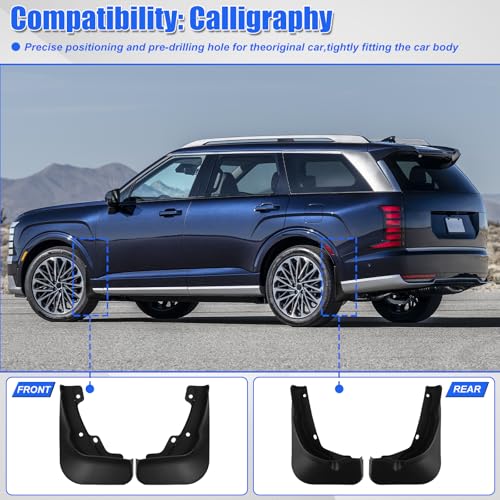Image of Mud Flaps Splash Guards for 2026 Hyundai Palisade Calligraphy, Durable ABS Material, No-Drill Installation, Protects Against Mud, Rocks, and Debris, Front & Rear Fender Liner (4PCS)