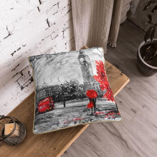 Housse de coussin en velours Londres rouge imprimé 45x45 cm - 8