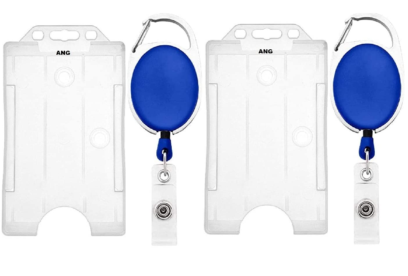 ANG Retractable Reel, Oval Shaped id Badge Holder I.D. Card Retractable Holder Badge Yo Yo Clip + White Card Holder Pack 2