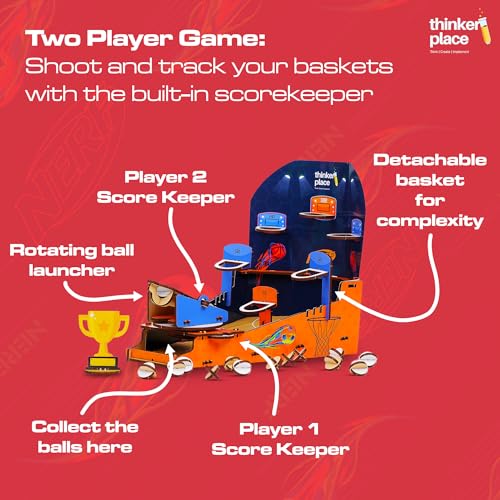 ThinkerPlace Nerf DIY Basketball Frenzy | Build, Play & Compete in Your Own Basketball Arena | Stem Educational Toy for Kids Age 6, 7, 8+ Years | Science & Learning Toy | 3D Puzzle, Multicolor - Image 3
