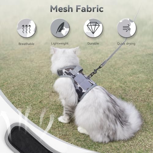 Image of Tactical Kitty Harness and Leash for Walking Escape Proof Breathable Mesh Fabric, City Camo, X-Small, Adjustable Cat Walking Jackets, Padded Stylish Cat Vest