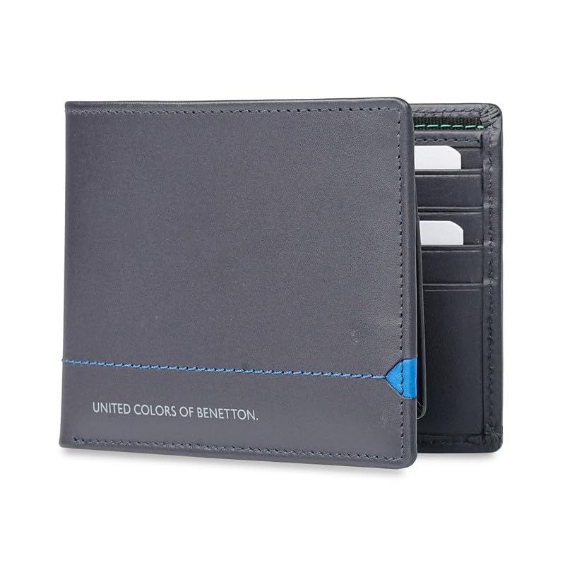 Image of United Colors of Benetton Men's Leather Passcase Wallet Zhodzina - Navy | Bifold with 12 Card Slots, Id Window & 2 Bill CompartMen'sts | Stylish Purse for Men's