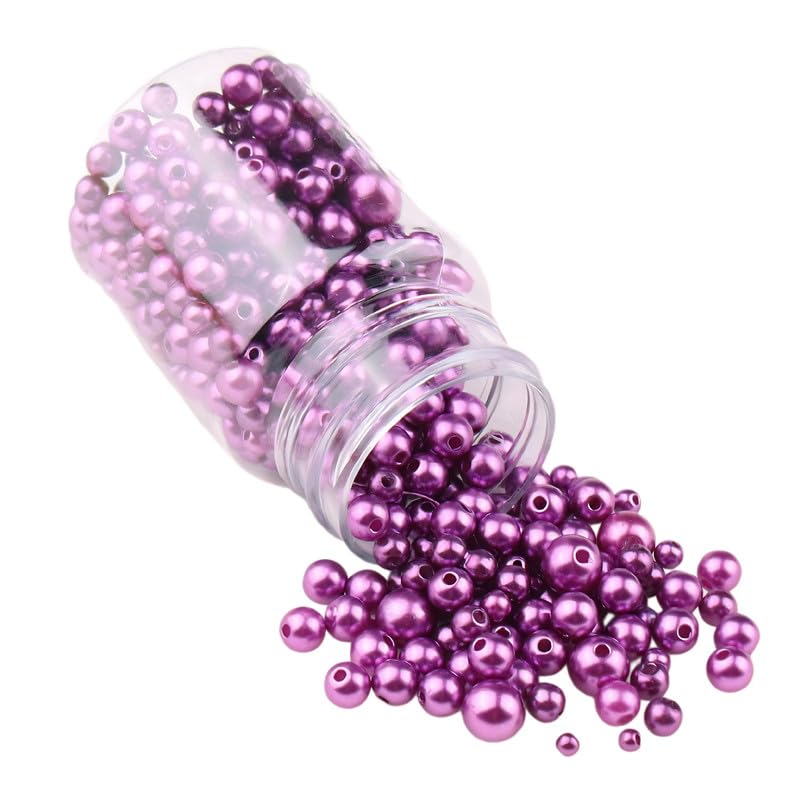 520pcs ABS Dark Purple Round Pearl Beads for Bracelet Making,3-8mm Mix Size Pearl Loose Beads Bulk for DIY Jewlery Making,Beading Crafting