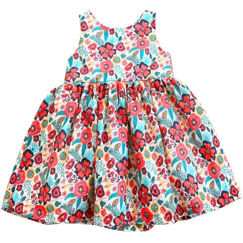 Image of Stanwells Kids Dress for Girls Heart Embroidery Pattern Knee Length Applique Kerala Ethnic Cotton Frock for Baby Girls Zipper Cap Sleeve Dress for Girls Cream & Red (6 Months - 7 Years)