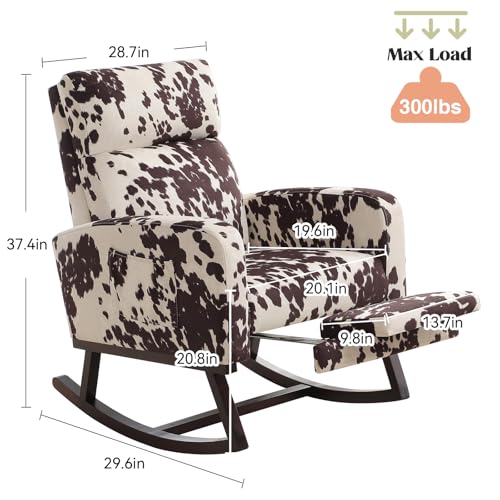 Image of HCHAIRH Rocking Chair Nursery with Foot Rest, Nursing Rocking Chairs for Mom Nursery, Rocker Glider with High Backrest for Living Room, Bedroom, Cow Printed