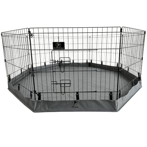 Image of PJYuCien Puppy Playpen with Bottom Pad and Door, 8 Panels 24 inch H, Gray | 24 inchW, Dual-function Pad, For Small Pets, Foldable Octagonal Pen, Versatile, Indoor & Outdoor, Backyard, Protects Floors